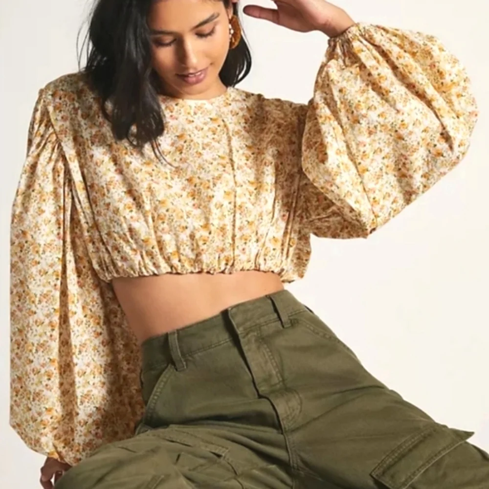 Anthropologie Significant‎ Other Balloon Sleeves Cropped Blouse Ditsy Flo…